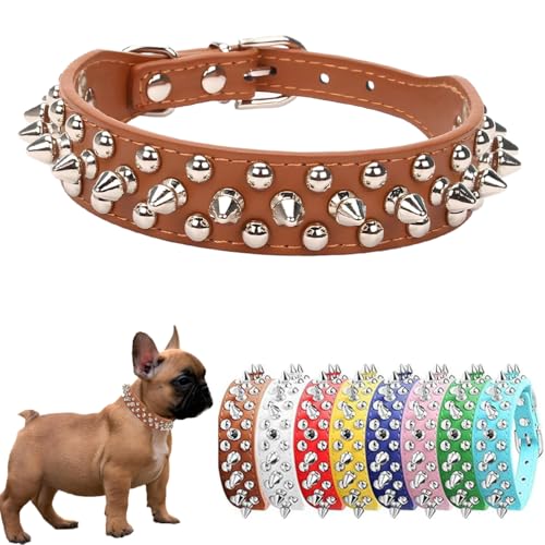 Hundehalsband mit Nieten, weiches PU-Leder, Nieten, Katzenhalsband, Metallschnalle, verstellbar, für kleine, mittelgroße und große Rassen, Haustiere wie Chihuahua, Mops, Pit, Bulldogge, Braun, XXL Hundehalsband mit Nieten, weiches PU-Leder, Nieten, Katzenhalsband, Metallschnalle, verstellbar, für kleine, mittelgroße und große Rassen, Haustiere wie Chihuahua, Mops, Pit, Bulldogge, Braun, XXL von PSPORT