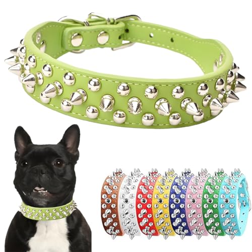 Hundehalsband mit Nieten, weiches PU-Leder, Nieten, Katzenhalsband, Metallschnalle, verstellbar, für kleine, mittelgroße und große Rassen, Haustiere wie Chihuahua, Mops, Pit, Bulldogge, Grün, M Hundehalsband mit Nieten, weiches PU-Leder, Nieten, Katzenhalsband, Metallschnalle, verstellbar, für kleine, mittelgroße und große Rassen, Haustiere wie Chihuahua, Mops, Pit, Bulldogge, Grün, M von PSPORT