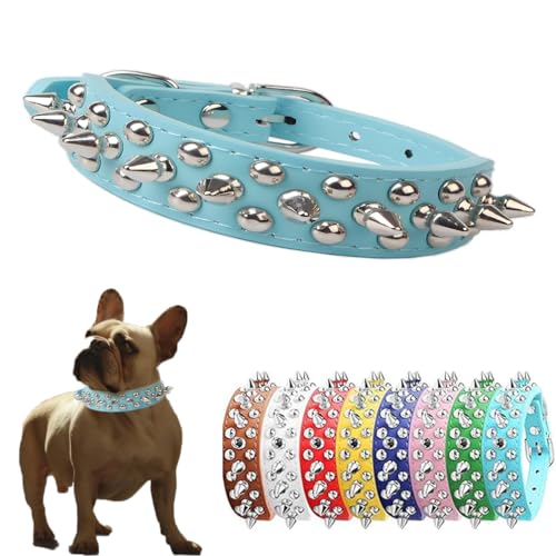 Hundehalsband mit Nieten, weiches PU-Leder, Nieten, Katzenhalsband, Metallschnalle, verstellbar, für kleine, mittelgroße und große Rassen, Haustiere wie Chihuahua, Mops, Pit, Bulldogge, Hellblau, XS Hundehalsband mit Nieten, weiches PU-Leder, Nieten, Katzenhalsband, Metallschnalle, verstellbar, für kleine, mittelgroße und große Rassen, Haustiere wie Chihuahua, Mops, Pit, Bulldogge, Hellblau, XS von PSPORT