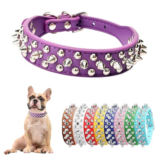 Hundehalsband mit Nieten, weiches PU-Leder, Nieten, Katzenhalsband, Metallschnalle, verstellbar, für kleine, mittelgroße und große Rassen, Haustiere wie Chihuahua, Mops, Pit, Bulldogge, Lila, M Hundehalsband mit Nieten, weiches PU-Leder, Nieten, Katzenhalsband, Metallschnalle, verstellbar, für kleine, mittelgroße und große Rassen, Haustiere wie Chihuahua, Mops, Pit, Bulldogge, Lila, M von PSPORT