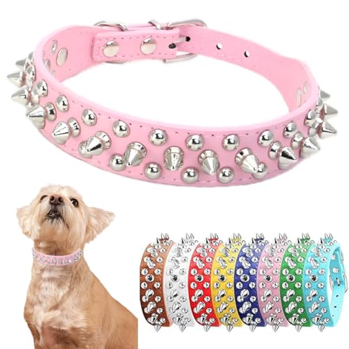 Hundehalsband mit Nieten, weiches PU-Leder, Nieten, Katzenhalsband, Metallschnalle, verstellbar, für kleine, mittelgroße und große Rassen, Haustiere wie Chihuahua, Mops, Pit, Bulldogge, Rosa, Größe M Hundehalsband mit Nieten, weiches PU-Leder, Nieten, Katzenhalsband, Metallschnalle, verstellbar, für kleine, mittelgroße und große Rassen, Haustiere wie Chihuahua, Mops, Pit, Bulldogge, Rosa, Größe M von PSPORT