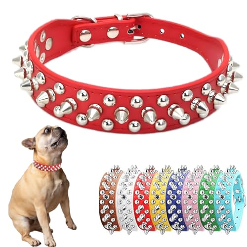 Hundehalsband mit Nieten, weiches PU-Leder, Nieten, Katzenhalsband, Metallschnalle, verstellbar, für kleine, mittelgroße und große Rassen, Haustiere wie Chihuahua, Mops, Pit, Bulldogge, Rot, XS Hundehalsband mit Nieten, weiches PU-Leder, Nieten, Katzenhalsband, Metallschnalle, verstellbar, für kleine, mittelgroße und große Rassen, Haustiere wie Chihuahua, Mops, Pit, Bulldogge, Rot, XS von PSPORT