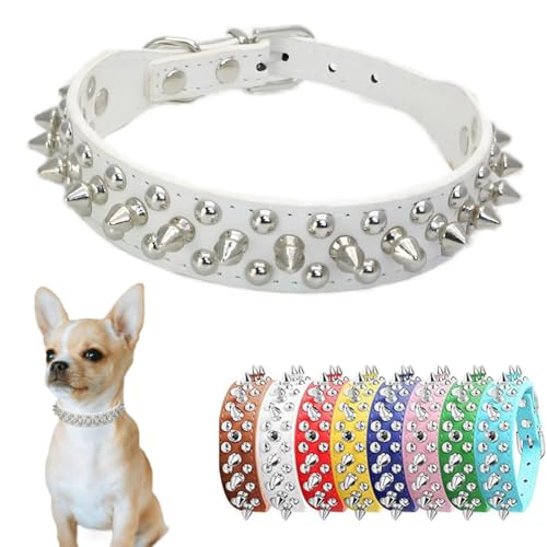 Hundehalsband mit Nieten, weiches PU-Leder, Nieten, Katzenhalsband, Metallschnalle, verstellbar, für kleine, mittelgroße und große Rassen, Haustiere wie Chihuahua, Mops, Pit, Bulldogge, Weiß, M Hundehalsband mit Nieten, weiches PU-Leder, Nieten, Katzenhalsband, Metallschnalle, verstellbar, für kleine, mittelgroße und große Rassen, Haustiere wie Chihuahua, Mops, Pit, Bulldogge, Weiß, M von PSPORT
