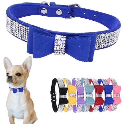 Hundehalsband mit Strasssteinen für kleine Hunde mit Fliege, niedliches Kristall-Diamant-Halsband mit Fliege, funkelndes Glitzer, Katzenhalsband für Kätzchen, XXS, XS, kleine, mittelgroße Rassen Hundehalsband mit Strasssteinen für kleine Hunde mit Fliege, niedliches Kristall-Diamant-Halsband mit Fliege, funkelndes Glitzer, Katzenhalsband für Kätzchen, XXS, XS, kleine, mittelgroße Rassen von PSPORT