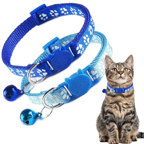 Katzenhalsband mit Glöckchen, Breakaway-Welpenhalsband mit Glöckchen, niedlicher Katzenkrallen-Druck, Nylon, sicher, verstellbar, für XXS, XS, kleine Katzen, Blau, 2 Stück Katzenhalsband mit Glöckchen, Breakaway-Welpenhalsband mit Glöckchen, niedlicher Katzenkrallen-Druck, Nylon, sicher, verstellbar, für XXS, XS, kleine Katzen, Blau, 2 Stück von PSPORT