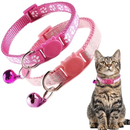 Katzenhalsband mit Glöckchen, niedliches Katzenhalsband mit Glöckchen, Katzenkrallen-Druck, Nylon, sicher, verstellbar, für XXS, XS, kleine Mädchen, Katzen, Rosa, 2 Stück Katzenhalsband mit Glöckchen, niedliches Katzenhalsband mit Glöckchen, Katzenkrallen-Druck, Nylon, sicher, verstellbar, für XXS, XS, kleine Mädchen, Katzen, Rosa, 2 Stück von PSPORT