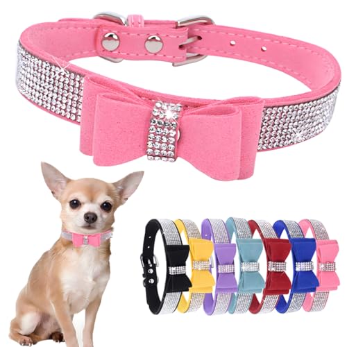 Kleine Hundehalsbänder für weibliche Hunde Mädchen Niedlich Bling Strass Welpen Halsbänder mit Fliege Kristall Diamant Funkelnde Glitzer Katzenhalsbänder für Kätzchen XXS XS Kleine von PSPORT