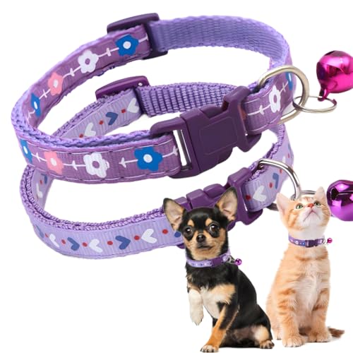 Lila XS Hundehalsband mit Glöckchen, 2er-Pack, für Mädchen, Welpenhalsband mit Glöckchen, Nylon, niedliche Katzenhalsbänder, verstellbar, für XXS, XS, kleine weibliche Kätzchen, Hunde Lila XS Hundehalsband mit Glöckchen, 2er-Pack, für Mädchen, Welpenhalsband mit Glöckchen, Nylon, niedliche Katzenhalsbänder, verstellbar, für XXS, XS, kleine weibliche Kätzchen, Hunde von PSPORT