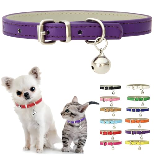 Lila XS Hundehalsband mit Glöckchen, PU-Leder, Kätzchenhalsband für Katzen, verstellbares Hundehalsband für kleine Hunde, niedliches Welpenhalsband für Mädchen, winzige, extra kleine Haustiere wie von PSPORT