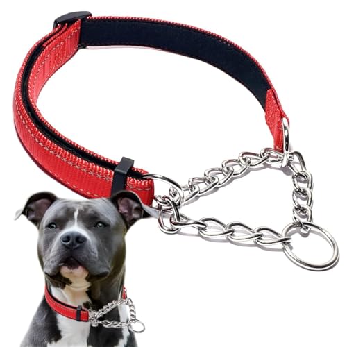 Martingale Halsband für Hunde, reflektierendes Nylon, weich gepolstert, kein Ziehen, Trainingshalsbänder, verstellbar, Edelstahl-Kettenhalsband für kleine, mittelgroße und große Hunde, Rot, Größe XL Martingale Halsband für Hunde, reflektierendes Nylon, weich gepolstert, kein Ziehen, Trainingshalsbänder, verstellbar, Edelstahl-Kettenhalsband für kleine, mittelgroße und große Hunde, Rot, Größe XL von PSPORT
