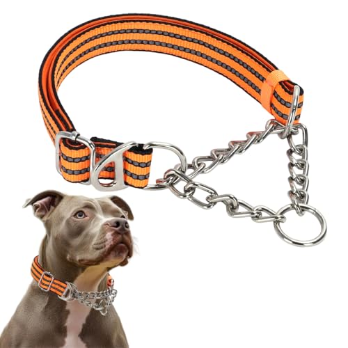 Martingale Halsband für große Hunde, reflektierendes Nylon, ausbruchsicher, strapazierfähig, mit Edelstahlkette, verstellbar für mittelgroße und große Hunde, Orange Martingale Halsband für große Hunde, reflektierendes Nylon, ausbruchsicher, strapazierfähig, mit Edelstahlkette, verstellbar für mittelgroße und große Hunde, Orange von PSPORT