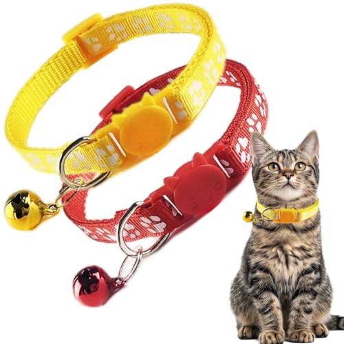 Red Breakaway Kätzchen-Halsband mit Glöckchen, niedliches Katzenhalsband mit Glöckchen, Katzenkrallen-Druck, Nylon, sicher, verstellbar, für XXS, XS, kleine Mädchen, Katzen Red Breakaway Kätzchen-Halsband mit Glöckchen, niedliches Katzenhalsband mit Glöckchen, Katzenkrallen-Druck, Nylon, sicher, verstellbar, für XXS, XS, kleine Mädchen, Katzen von PSPORT