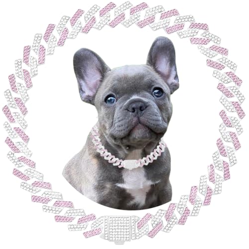 Rosa Hundehalsband, glitzernde Diamanten, kubanische Glieder, Welpenhalsband mit sicherer Schnalle, Metallkette, Halskette, Kristallschmuck, Katzenhalsband für kleine, mittelgroße und große Haustiere Rosa Hundehalsband, glitzernde Diamanten, kubanische Glieder, Welpenhalsband mit sicherer Schnalle, Metallkette, Halskette, Kristallschmuck, Katzenhalsband für kleine, mittelgroße und große Haustiere von PSPORT