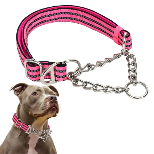 Rosa Martingale-Halsband für mittelgroße Hunde, reflektierendes Nylon-Hundehalsband, strapazierfähig, Martingal-Hundehalsband mit Edelstahlkette, verstellbar für kleine, mittelgroße und große Hunde Rosa Martingale-Halsband für mittelgroße Hunde, reflektierendes Nylon-Hundehalsband, strapazierfähig, Martingal-Hundehalsband mit Edelstahlkette, verstellbar für kleine, mittelgroße und große Hunde von PSPORT