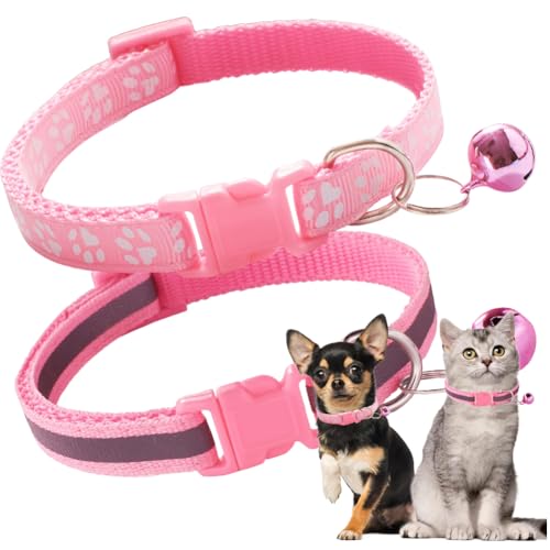 Rosa Welpenhalsband mit Glöckchen, 2 Stück, reflektierende Streifen, für Mädchen und Katzen, mit Glöckchen, Nylon, für kleine Hunde mit Glöckchen, verstellbar, für Welpen, XXS, XS, kleine Hündinnen Rosa Welpenhalsband mit Glöckchen, 2 Stück, reflektierende Streifen, für Mädchen und Katzen, mit Glöckchen, Nylon, für kleine Hunde mit Glöckchen, verstellbar, für Welpen, XXS, XS, kleine Hündinnen von PSPORT
