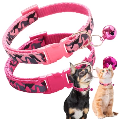 Rosa kleines Hundehalsband mit Glöckchen, 2 Stück, für Mädchen, Katzen, Kätzchenhalsband mit Glöckchen, verstellbar, für XXS, XS, kleine Hunde Rosa kleines Hundehalsband mit Glöckchen, 2 Stück, für Mädchen, Katzen, Kätzchenhalsband mit Glöckchen, verstellbar, für XXS, XS, kleine Hunde von PSPORT