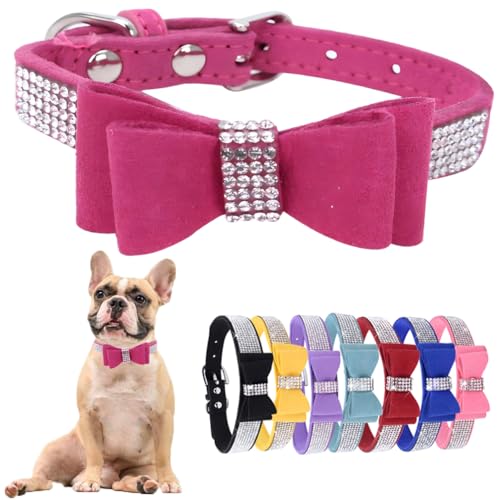 Strass-Hundehalsband für kleine Hunde mit Fliege Mädchen niedlich Kristall Diamant Funkeln Welpenhalsband mit Fliege Glänzend Glitzer Katzenhalsband XXS XS kleine Tiere von PSPORT