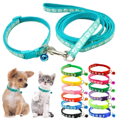 Welpenhalsband mit Glocke und Leine, Nylon, für Mädchen und Katzen, Pfotenabdruck, für XXS XS kleine Welpen, Kätzchen, Tierstreu, kleines Haustier, Mintgrün Welpenhalsband mit Glocke und Leine, Nylon, für Mädchen und Katzen, Pfotenabdruck, für XXS XS kleine Welpen, Kätzchen, Tierstreu, kleines Haustier, Mintgrün von PSPORT