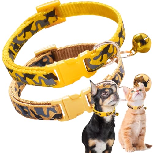 XS Welpenhalsband mit Glöckchen, 2er-Pack, Katzenhalsband mit Glöckchen, für Jungen, Haustier, Kätzchen, verstellbar, für XXS, XS, kleine Hunde, Gelb XS Welpenhalsband mit Glöckchen, 2er-Pack, Katzenhalsband mit Glöckchen, für Jungen, Haustier, Kätzchen, verstellbar, für XXS, XS, kleine Hunde, Gelb von PSPORT