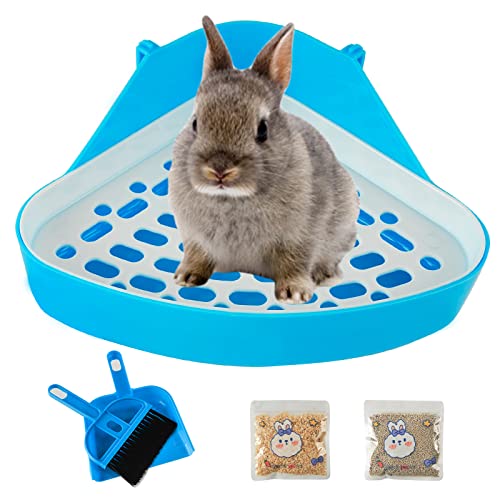 Dreieckige Kaninchen-Katzentoilette, Hasen-Töpfchentraining, Eck-WC, Katzentoilette, Haustier-WC, Bettwäsche, Urin-Pfanne, Tablett für Baby, Kaninchen, Meerschweinchen, Chinchillas, Frettchen (blau) von PStarDMoon