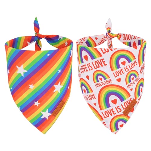PTDECOR Regenbogen-Hundehalstuch, Motiv: Pride Day, verschiedene Größen, "Love is Love", wendbar, Dreieck, LGBT+, Regenbogen-Bandanas für mittelgroße und große Hunde, Haustiere (groß) von PTDECOR