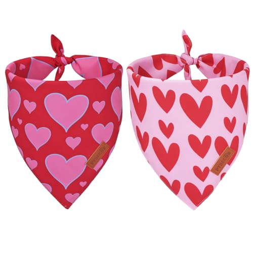 PTDECOR Valentinstags-Hundehalstuch, wendbar, verschiedene Größen, rotes Herz, für große und mittelgroße Hunde (Valentinstag, XL) von PTDECOR