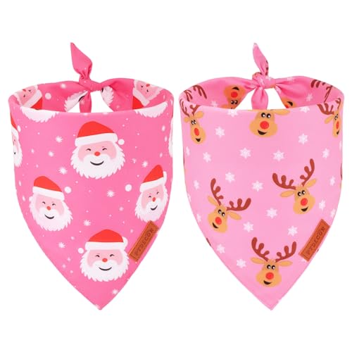 PTDECOR Weihnachtliches Hundehalstuch, Weihnachtstuch, Weihnachtsmann-Hirsch, wendbar, für kleine Hunde, Haustiere (Rosa, Größe S) von PTDECOR