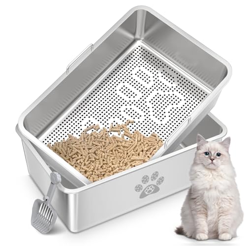 Katzentoilette aus Edelstahl mit Deckel, Sieben Katzentoilette für Holzkiefer Pellets, Sifter Katzentoilette für große Katzen, Pellet-Katzenbox mit Schaufel, staubarm, weniger Tracking Katzentoilette aus Edelstahl mit Deckel, Sieben Katzentoilette für Holzkiefer Pellets, Sifter Katzentoilette für große Katzen, Pellet-Katzenbox mit Schaufel, staubarm, weniger Tracking von PTFFF