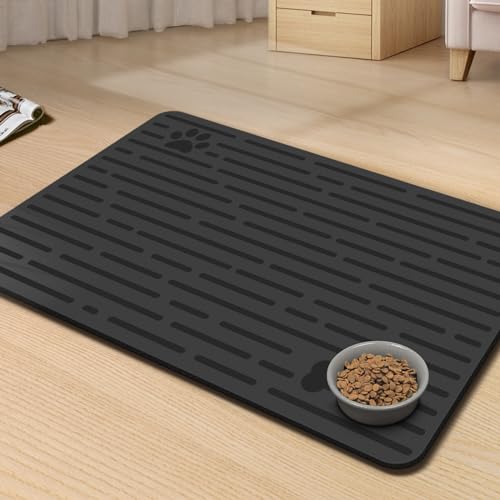 PTFFF Pet Feeding Mat for Dogs and Cats, Pet Food and Water Bowl Placemat, Quick Dry Non-Slip Dog Mats for Water Spills, Puppy Pad Tray Prevent Food Overflow, Suitable for Small, Medium and Big Pets von PTFFF