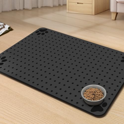 PTFFF Pet Feeding Mat for Dogs and Cats, Pet Food and Water Bowl Placemat, Quick Dry Non-Slip Dog Mats for Water Spills, Puppy Pad Tray Prevent Food Overflow, Suitable for Small, Medium and Big Pets von PTFFF