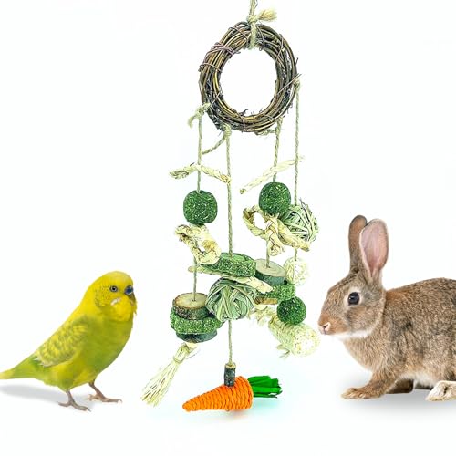 Kaninchen Spielzeug, Kauspielzeug Kleintiere Hasen Zubehör Rattan Ring Kaninchen Beißspieß für Hamster Meerschweinchen Papagei Chinchillas von PTHDEW