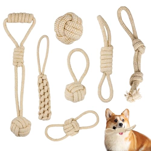 PTHDEW 7 Stück Hundespielzeug Seil, Hundespielzeug Set mit Knoten Ball Interaktives Kauen Hundeseil Zerrspielzeug aus Baumwolle Spielzeug Hund für Welpen Kleine Mittelgroße Große Hunde von PTHDEW