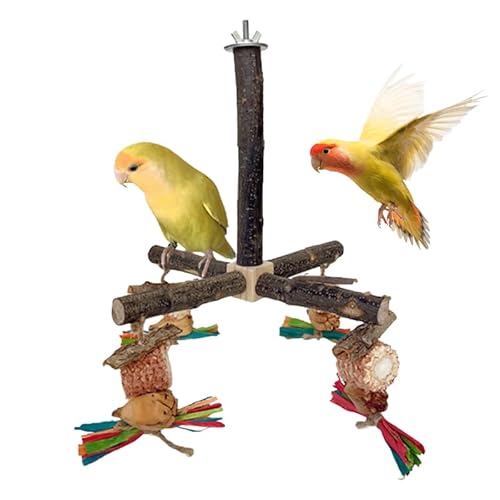 Vogelspielzeug, Papageienspielzeug Mit Kauspielgug Hängende Spielständer Holz Karussell Sitzstangen Rotierende Papageienstangen für Wellensittiche Papagei Vogel Spielplatz von PTHDEW