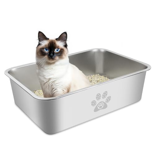 PTLOM Edelstahl Katzenklo, Große Katzentoilette aus Metall, Spritzwassergeschützt, Geruchsfrei und Antihaftbeschichtet, Katzenklo XXL, Geeignet Für Große und Kleine Katzen, Kaninchen,40x30x10cm PTLOM Edelstahl Katzenklo, Große Katzentoilette aus Metall, Spritzwassergeschützt, Geruchsfrei und Antihaftbeschichtet, Katzenklo XXL, Geeignet Für Große und Kleine Katzen, Kaninchen,40x30x10cm von PTLOM