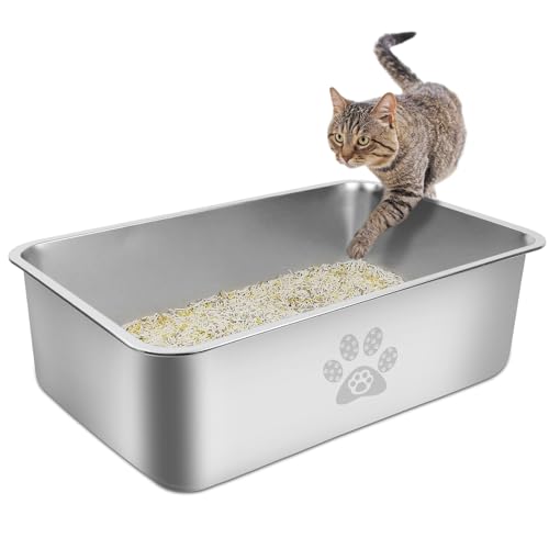 PTLOM Edelstahl Katzenklo, Große Katzentoilette aus Metall, Spritzwassergeschützt, Geruchsfrei und Antihaftbeschichtet, Katzenklo XXL, Geeignet Für Große und Kleine Katzen, Kaninchen,60x40x15cm PTLOM Edelstahl Katzenklo, Große Katzentoilette aus Metall, Spritzwassergeschützt, Geruchsfrei und Antihaftbeschichtet, Katzenklo XXL, Geeignet Für Große und Kleine Katzen, Kaninchen,60x40x15cm von PTLOM