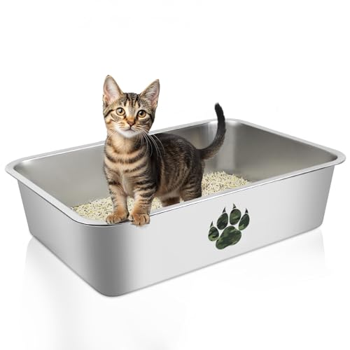 PTLOM Edelstahl Katzenklo, Große Katzentoilette aus Metall, Spritzwassergeschützt und Antihaftbeschichtet, Katzenklo XXL, Geeignet Für Große und Kleine Katzen, Kaninchen,Camo Pfote,40x30x10cm PTLOM Edelstahl Katzenklo, Große Katzentoilette aus Metall, Spritzwassergeschützt und Antihaftbeschichtet, Katzenklo XXL, Geeignet Für Große und Kleine Katzen, Kaninchen,Camo Pfote,40x30x10cm von PTLOM