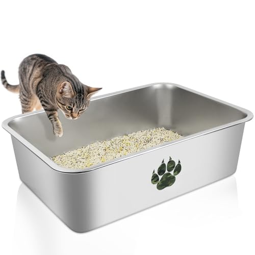 PTLOM Edelstahl Katzenklo, Große Katzentoilette aus Metall, Spritzwassergeschützt und Antihaftbeschichtet, Katzenklo XXL, Geeignet Für Große und Kleine Katzen, Kaninchen,Camo Pfote,60x40x15cm PTLOM Edelstahl Katzenklo, Große Katzentoilette aus Metall, Spritzwassergeschützt und Antihaftbeschichtet, Katzenklo XXL, Geeignet Für Große und Kleine Katzen, Kaninchen,Camo Pfote,60x40x15cm von PTLOM
