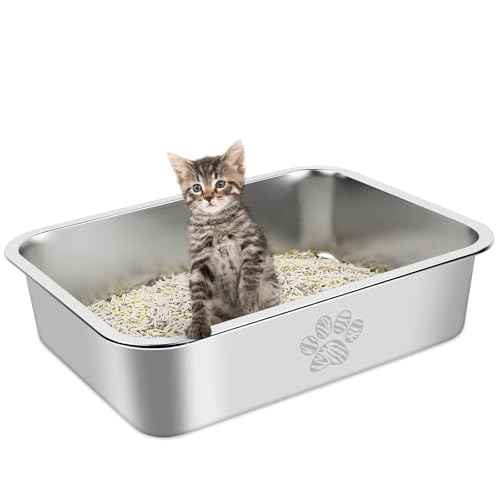 PTLOM Edelstahl Katzenklo, Große Katzentoilette aus Metall, Spritzwassergeschützt und Antihaftbeschichtet, Katzenklo XXL, Geeignet Für Große und Kleine Katzen, Kaninchen,Tabby Pfote,40x30x10cm PTLOM Edelstahl Katzenklo, Große Katzentoilette aus Metall, Spritzwassergeschützt und Antihaftbeschichtet, Katzenklo XXL, Geeignet Für Große und Kleine Katzen, Kaninchen,Tabby Pfote,40x30x10cm von PTLOM