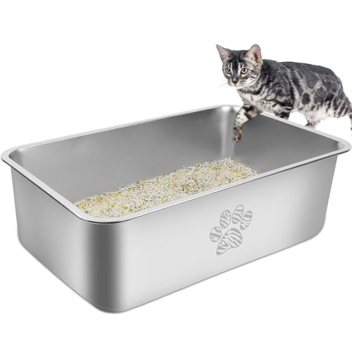 PTLOM Edelstahl Katzenklo, Große Katzentoilette aus Metall, Spritzwassergeschützt und Antihaftbeschichtet, Katzenklo XXL, Geeignet Für Große und Kleine Katzen, Kaninchen,Tabby Pfote,60x40x20cm PTLOM Edelstahl Katzenklo, Große Katzentoilette aus Metall, Spritzwassergeschützt und Antihaftbeschichtet, Katzenklo XXL, Geeignet Für Große und Kleine Katzen, Kaninchen,Tabby Pfote,60x40x20cm von PTLOM