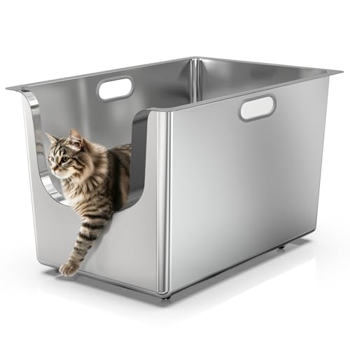 PTLOM Katzenklo Edelstahl, extragroße Katzentoilette mit 35 cm hohen Seiten, tiefes, spritzwassergeschütztes Reinigungswerkzeug für Haustiere, Räder an der Unterseite für einfaches Bewegen PTLOM Katzenklo Edelstahl, extragroße Katzentoilette mit 35 cm hohen Seiten, tiefes, spritzwassergeschütztes Reinigungswerkzeug für Haustiere, Räder an der Unterseite für einfaches Bewegen von PTLOM