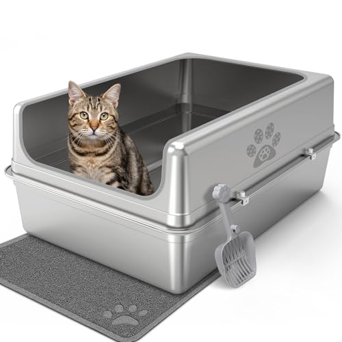 PTLOM Katzentoilette aus Edelstahl mit Deckel,XXXL herausnehmbare Edelstahl Katzenklo,40cm hohen rand Seitenwänden,robust, leicht zu reinigen, geruchsfrei,mit Streuschaufel Katzenstreumatte,70x50x40cm PTLOM Katzentoilette aus Edelstahl mit Deckel,XXXL herausnehmbare Edelstahl Katzenklo,40cm hohen rand Seitenwänden,robust, leicht zu reinigen, geruchsfrei,mit Streuschaufel Katzenstreumatte,70x50x40cm von PTLOM