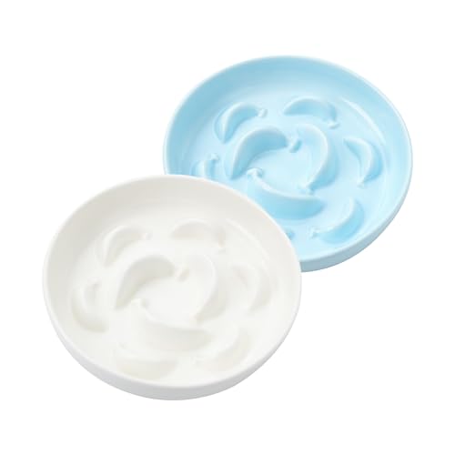 Anti Schling Napf Katze Set - 2 Stück Antischlingnapf Katze Keramik - Katzennapf Set Langsam Fütterung - Doppel Futternapf Katze - Katzennäpfe in Pastellfarben - Fressnäpfe für Katzen - Weiß und Blau Anti Schling Napf Katze Set - 2 Stück Antischlingnapf Katze Keramik - Katzennapf Set Langsam Fütterung - Doppel Futternapf Katze - Katzennäpfe in Pastellfarben - Fressnäpfe für Katzen - Weiß und Blau von PTOBER