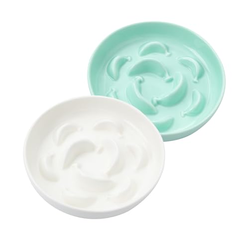 Anti Schling Napf Katze Set - 2 Stück Antischlingnapf Katze Keramik - Katzennapf Set Langsam Fütterung - Doppel Futternapf Katze - Katzennäpfe in Pastellfarben - Fressnäpfe für Katzen - Weiß und Grün Anti Schling Napf Katze Set - 2 Stück Antischlingnapf Katze Keramik - Katzennapf Set Langsam Fütterung - Doppel Futternapf Katze - Katzennäpfe in Pastellfarben - Fressnäpfe für Katzen - Weiß und Grün von PTOBER