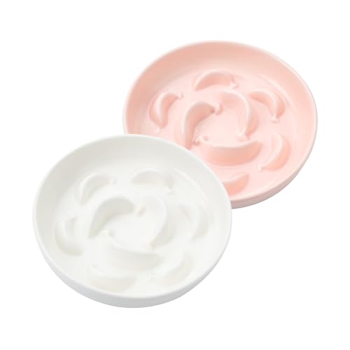 Anti Schling Napf Katze Set - 2 Stück Antischlingnapf Katze Keramik - Katzennapf Set Langsam Fütterung - Doppel Futternapf Katze - Katzennäpfe in Pastellfarben - Fressnäpfe für Katzen - Weiß und Rosa Anti Schling Napf Katze Set - 2 Stück Antischlingnapf Katze Keramik - Katzennapf Set Langsam Fütterung - Doppel Futternapf Katze - Katzennäpfe in Pastellfarben - Fressnäpfe für Katzen - Weiß und Rosa von PTOBER