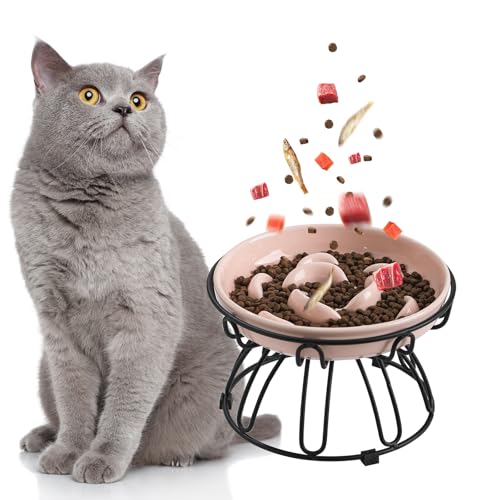 Anti Schling Napf Katzen Erhöht - Antischlingnapf Katze aus Keramik mit rutschfestem Metallständer - Pastellserie Katzennapf Langsam Fütterung - Interaktiver Labyrinth Futternapf Katze - Hellrosa Anti Schling Napf Katzen Erhöht - Antischlingnapf Katze aus Keramik mit rutschfestem Metallständer - Pastellserie Katzennapf Langsam Fütterung - Interaktiver Labyrinth Futternapf Katze - Hellrosa von PTOBER
