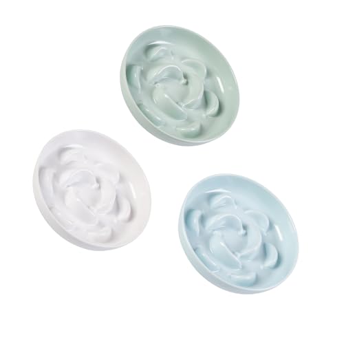 Antischlingnapf für Katzen 3er Set - Katzennäpfe aus Melamin - Interaktive Fressnäpfe im Labyrinth-Design - Futternäpfe für langsame Fütterung - Weiß, Blau, Grün von PTOBER