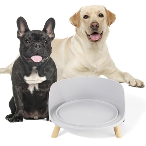 Erhöhter Ständer für großen Hundenapf - Futterstation für mittelgroße und große Hunde - für Futter- und Wassernapf bis 20,2 cm Durchmesser - Grau (Napf Nicht enthalten) von PTOBER