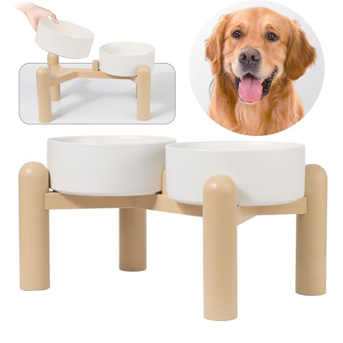 Erhöhtes Hundenapf Set aus Keramik - Doppel Fressnapf mit Anti-Rutsch-Ständer für Futter und Wasser - Ideal für Mittelgroße bis Große Hunde - 2 x 2000 ml - Weiß Erhöhtes Hundenapf Set aus Keramik - Doppel Fressnapf mit Anti-Rutsch-Ständer für Futter und Wasser - Ideal für Mittelgroße bis Große Hunde - 2 x 2000 ml - Weiß von PTOBER