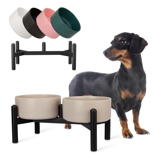 Futternapf Hund Erhöht Hundenapf Set - Doppelte Fressnapf Keramik mit Edelstahlständer - Ideal für Kleine und Mittelgroße Hunde - 850 ml x 2 - Grau Futternapf Hund Erhöht Hundenapf Set - Doppelte Fressnapf Keramik mit Edelstahlständer - Ideal für Kleine und Mittelgroße Hunde - 850 ml x 2 - Grau von PTOBER