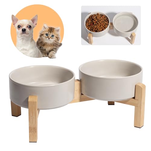 Hundenapf Set Erhöht Hunde Napfset - Doppel Napf Hund Keramik mit rutschfestem Ständer - Futterstation Hund - Hundenäpfe 2er Set für Futter und Wasser - Ideal für Kleine Hunde und Katzen - 2 x 480 ml Hundenapf Set Erhöht Hunde Napfset - Doppel Napf Hund Keramik mit rutschfestem Ständer - Futterstation Hund - Hundenäpfe 2er Set für Futter und Wasser - Ideal für Kleine Hunde und Katzen - 2 x 480 ml von PTOBER